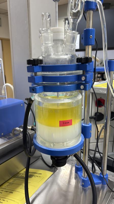 Close-up of the biodiesel batch reactor and separated liquid phases