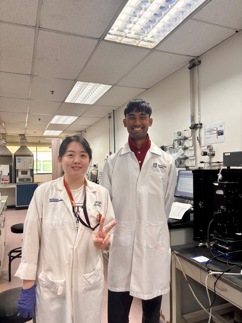 Undergraduate researchers together in the Monash University catalyst laboratory